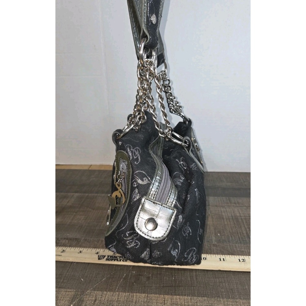 Vtg BabyPhat Y2K Black Shoulder Purse Medallion Metallic Chains Charm 129-050273 - Picture 6 of 12